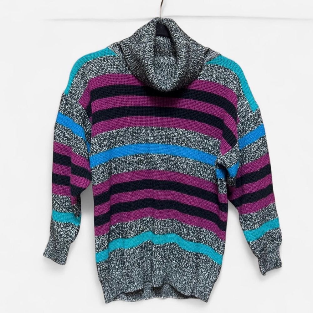 Vintage Adorence Grey, purple, blue, and black striped turtleneck sweater